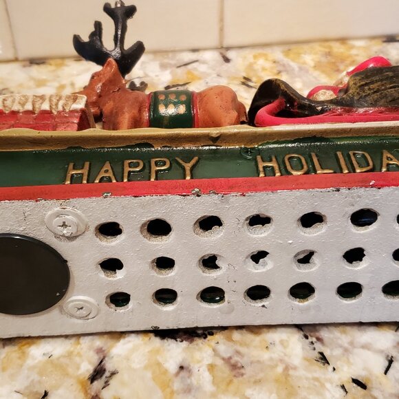 Cast Iron Santa & Reindeer Mechanical Coin Bank VTG Collectible Holidays VIDEO - Picture 9 of 11